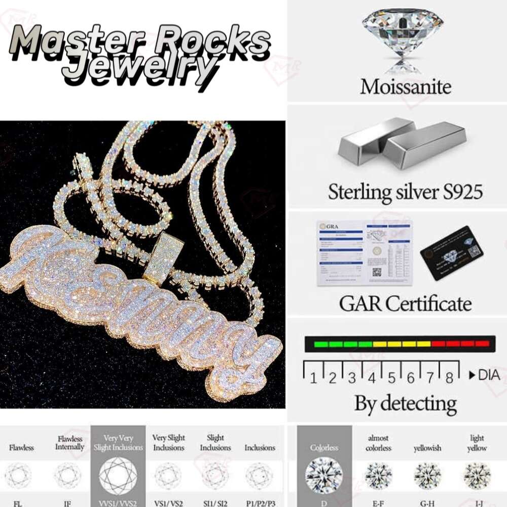 Custom Letter Pendant Necklace VVS Diamond Moissanite Custom Letter Pendant With Iced Out Chain