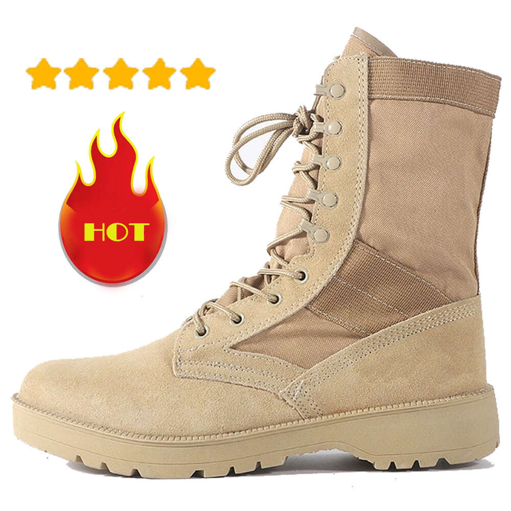 Cowhide Men Military Tactical Desert Boots Outdoor Combat Lightweight Non-Slip Hiking High-Top Botas Work Shoes b7ec3