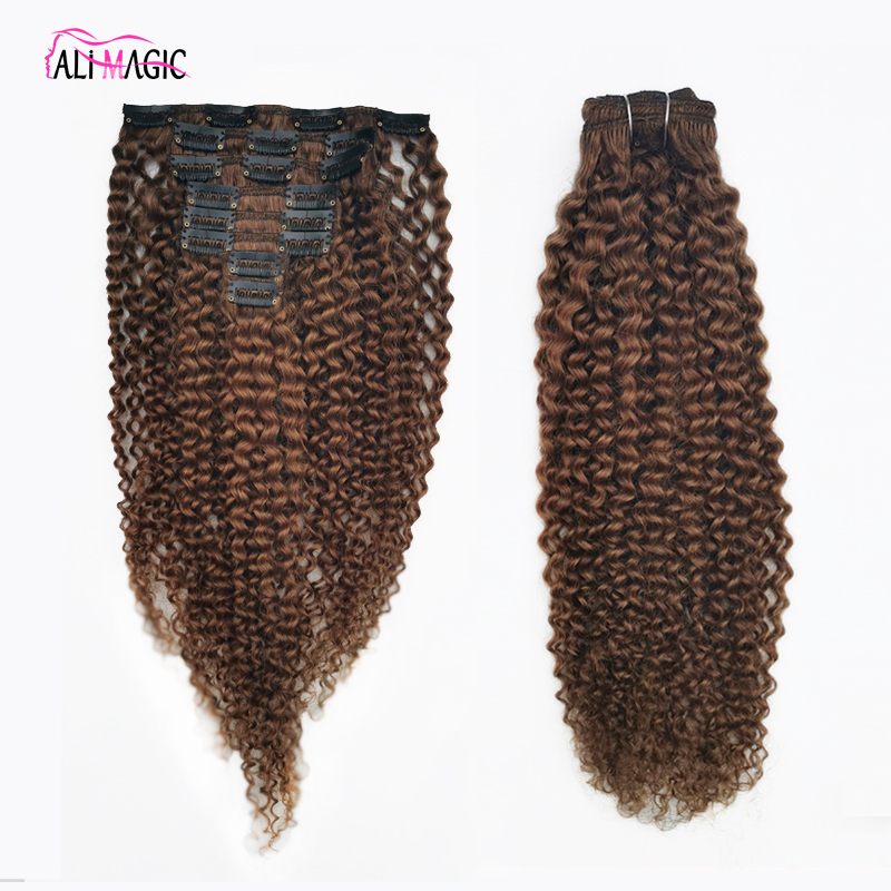 Dark Brown Kinky Curly Clip In Human Hair Extensions Blonde Natural Black Hair Clip Ins 8pcs Full Head Brazilian Peruvian Indian Malaysian Mongolian E