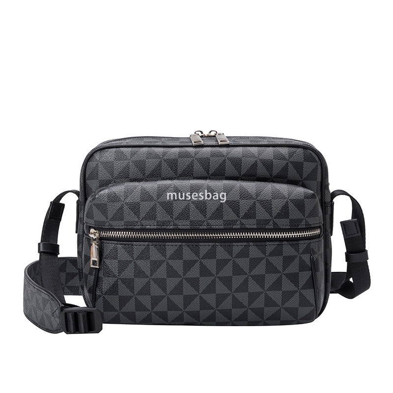 Fashionable New Trendy Men's Bag Versatile Checkered Print Small Square Bag Retro Business Commuter One Shoulder Crossbody Bag