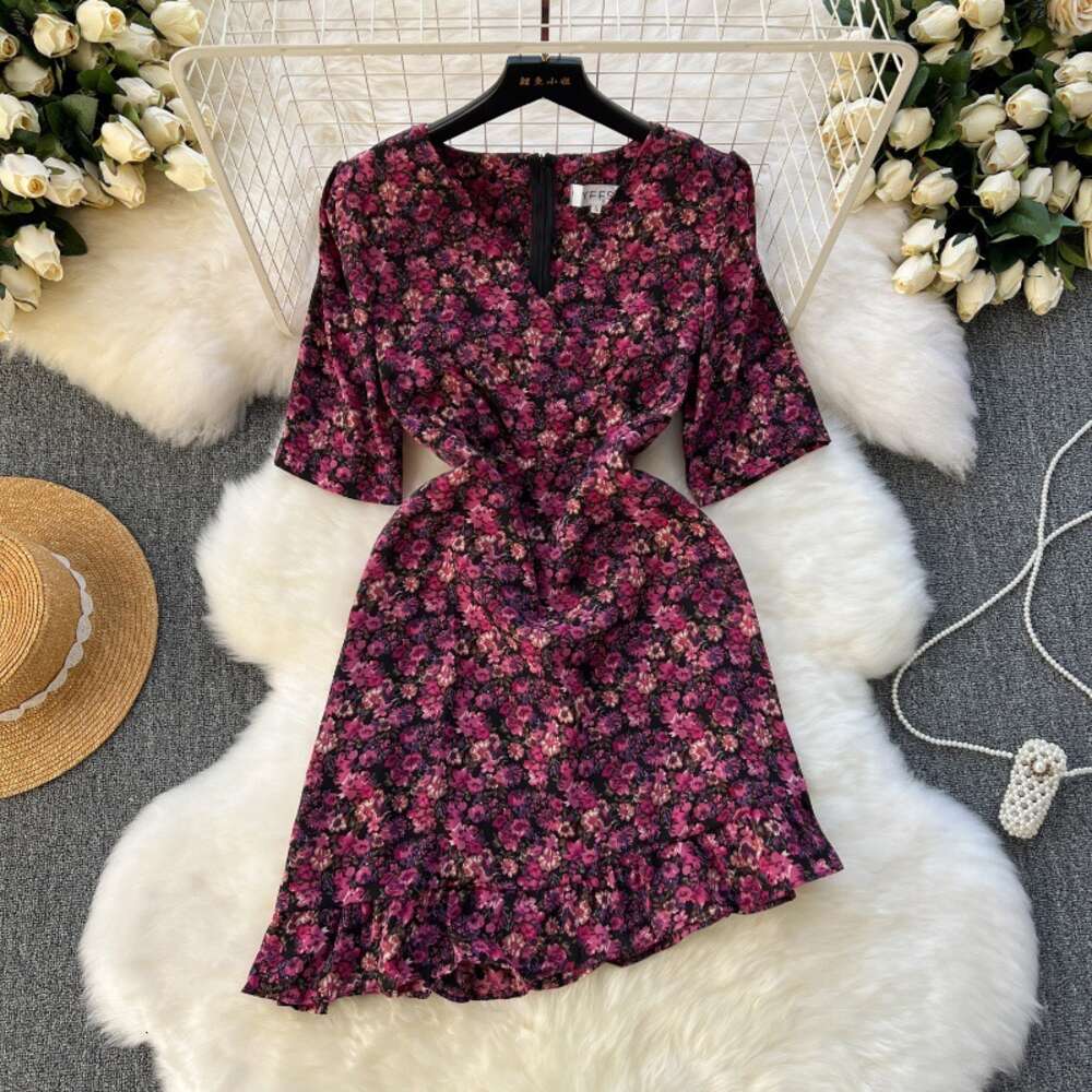 French floral platycodon skirt design with ruffled edges slim fit short style elegant dress new womens spring dress