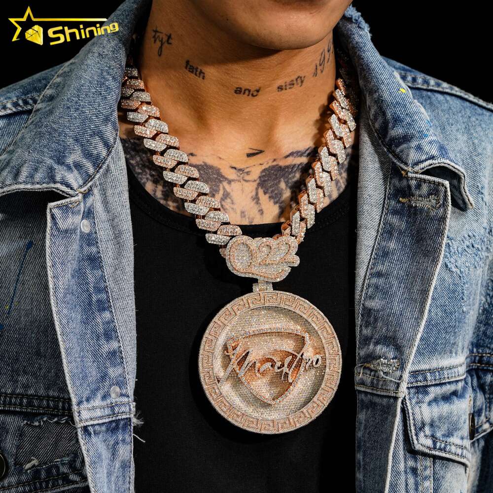 Trendy Moissanite Jewelry 925 Sterling Silver Custom Iced Out Cuban Chain Hip Hop Pendant Necklace Moissanite Pendant