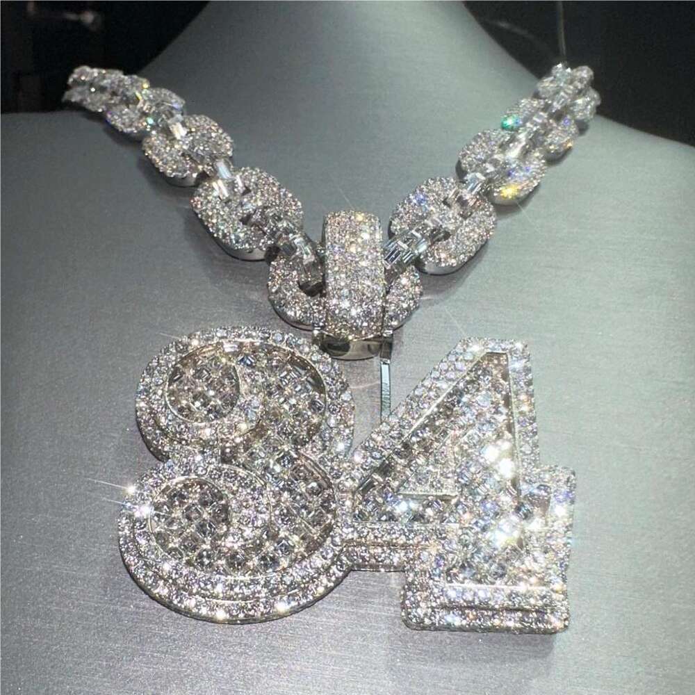 Personalized Custom Jewelry Pass Diamond Tester VVS Baguette Moissanite Iced Out 34 Number Pendant With Cuban Link Chain