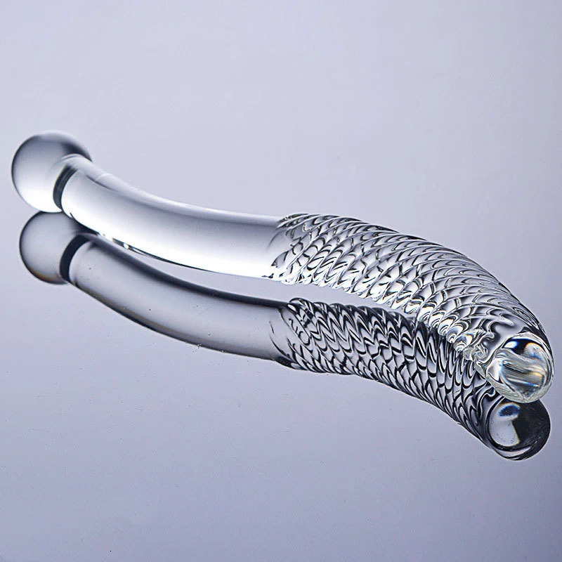 Double sided crystal white glass false penis artificial penis particle spiral G-point massager adult game female homosexual sex toy 240516