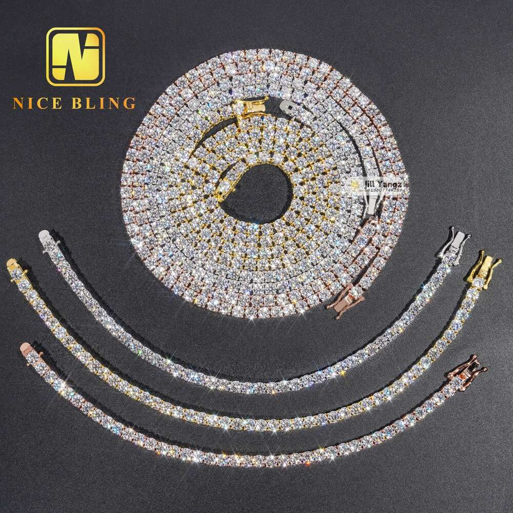 Tennis Chain moissanite chain Ready Made Stock HOT Selling 3mm 4mm Necklace Bracelet 18k Gold Plated Necklace Hip Hop Jewelry