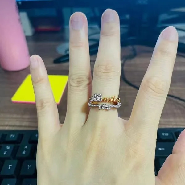 DIY Alloy Two-Color Engraved Name Rings Custom Name Ring Stainless Steel Handcrafted Ring Two-Color Name Gold Plated Rings 240530