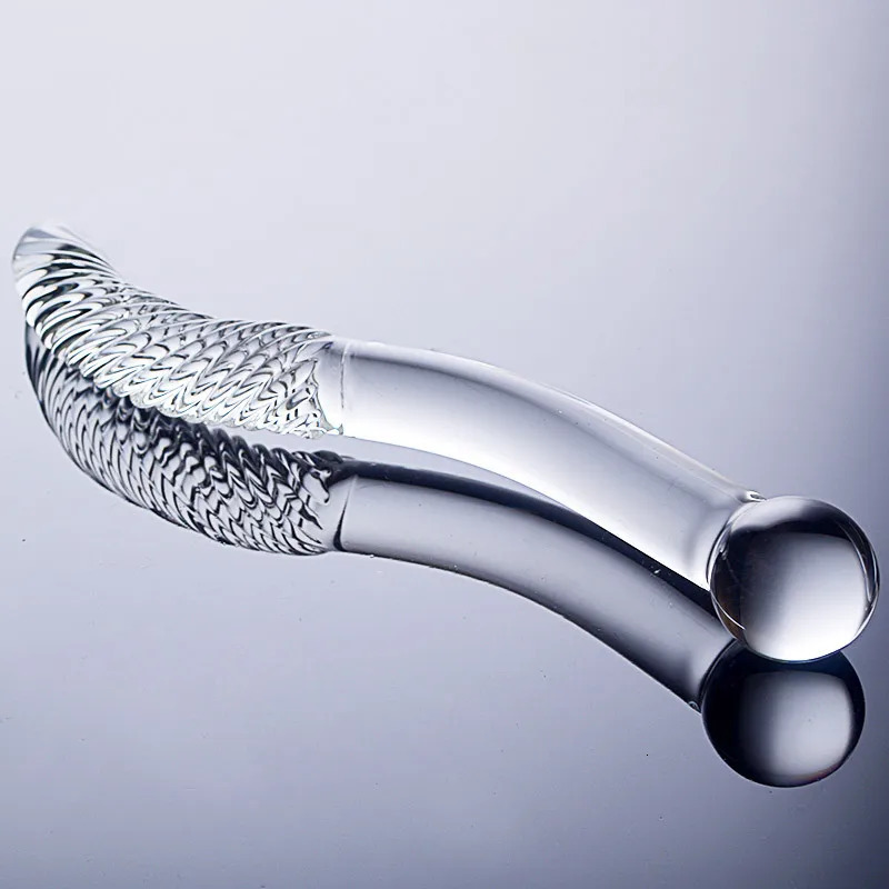 Double sided crystal white glass false penis artificial penis particle spiral G-point massager adult game female homosexual sex toy 240516