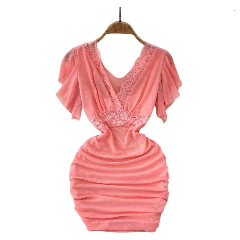 Lace hook flower low cut pure desire style dress with unique and elegant design tight fitting and slimming effect nightclub bar wrap hip skirt