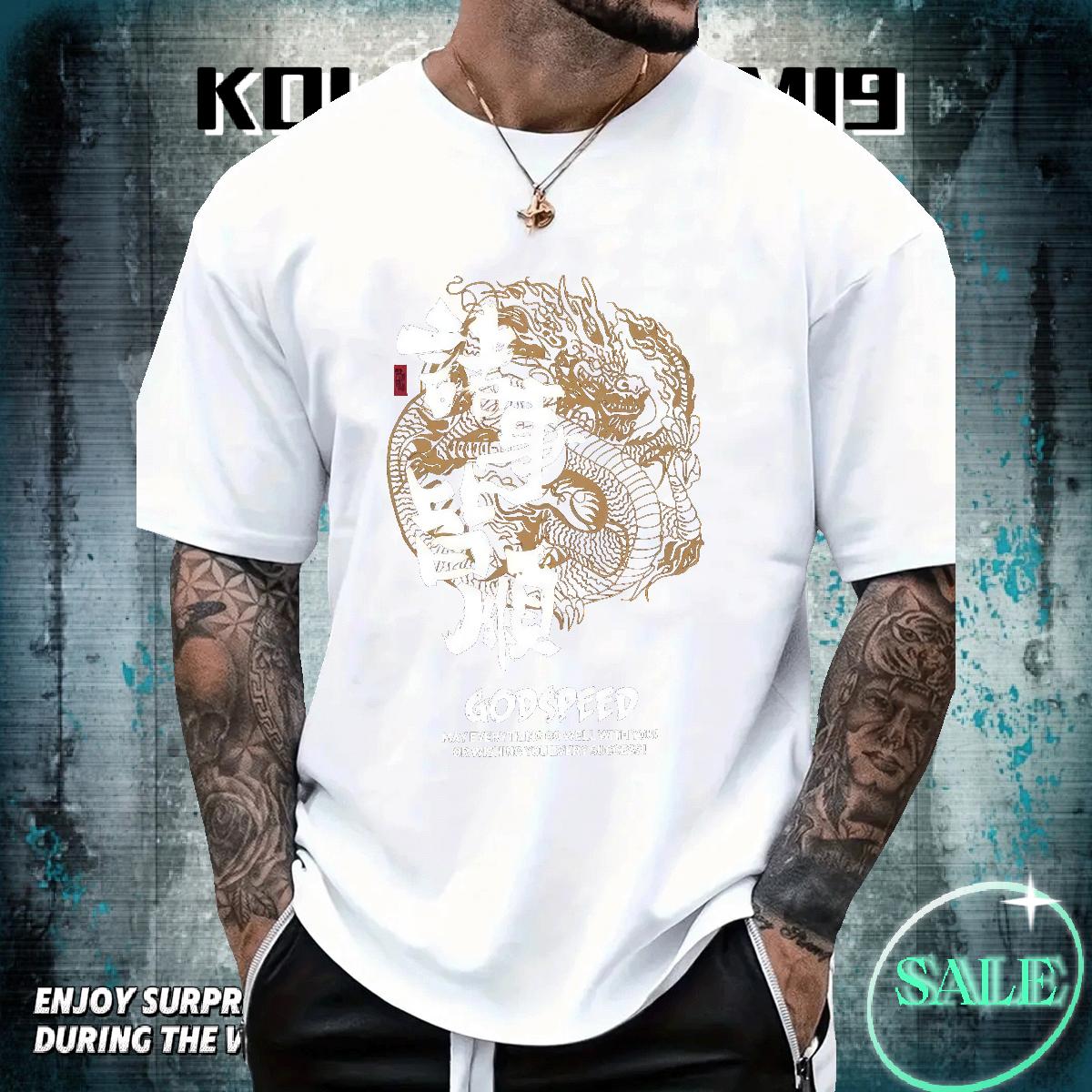 Cool T shirt Sports Casual Crew Neck Cotton Mens Tshirts New Cartoon Print Clothes
