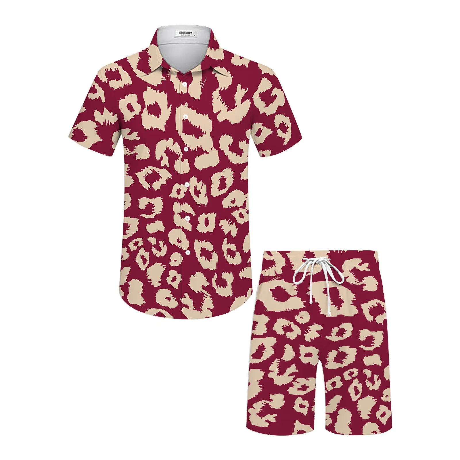 Fashion Summer Mens Tracksuit Short Sleeve Shirt Set Leopard Print Clothing 2 Pieces Casual Suit Streetwear Outfit 240530