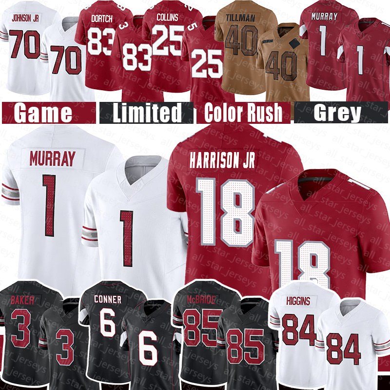 Budda Baker Football Jerseys Kyler Murray Marvin Harrison Jr. Paris Johnson Jr. James Conner Elijah Higgins Trey McBride Elijah Higgins Greg Dortch Zaven Collins