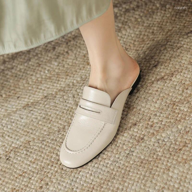 Slippers Ochanmeb Women Real Leather Mule Shoes Sier Gold Slip-on Penny Loafers Woman Genuine Flat Mules Spring Summer