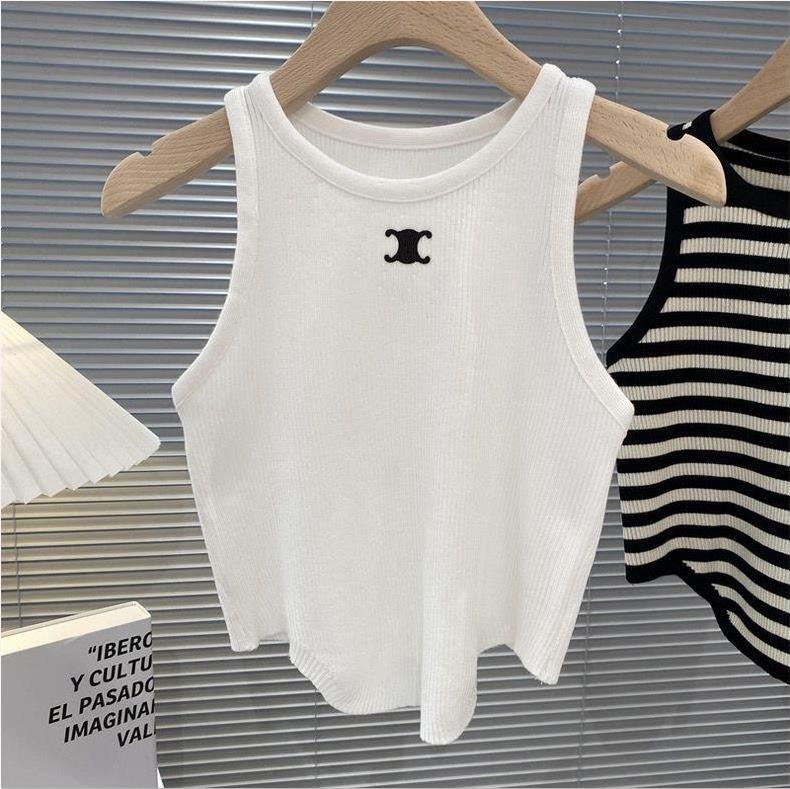 Designer celineshirt Womens Tank Tops T Shirts Summer Women Tees Top Embroidery Sexy Off Shoulder Black Casual Backless Shirts Solid Stripe Color celinesweater 47b