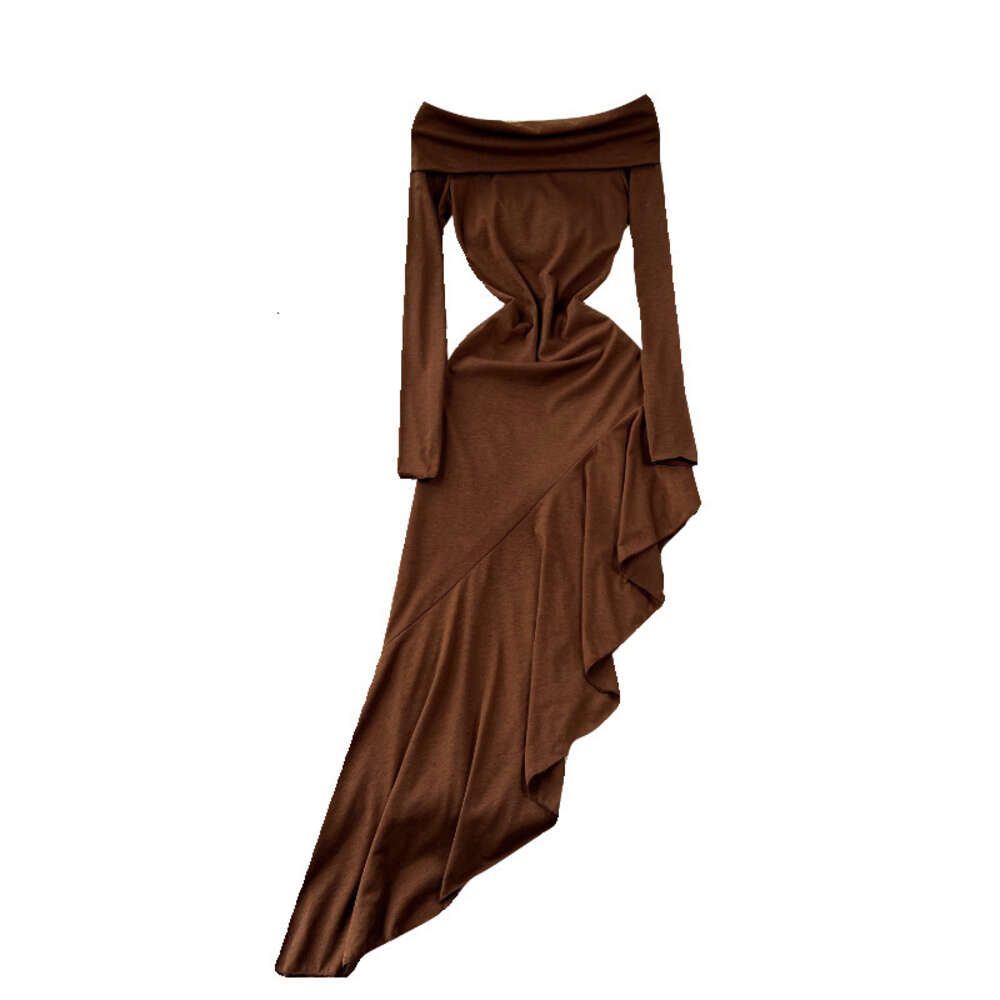 One shoulder dress for women Instagram style pure desire strapless long skirt design irregular slit slim fit skirt