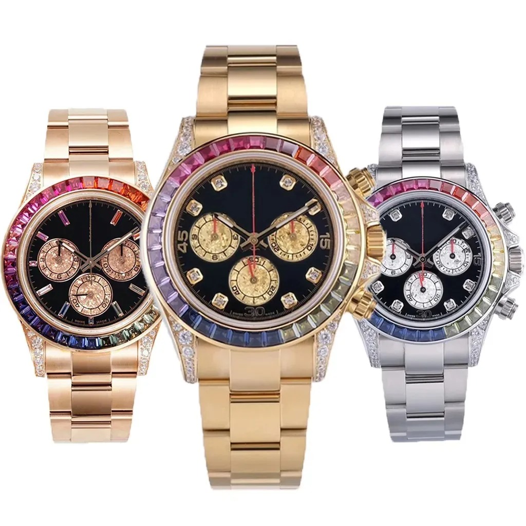 U1 Top AAA Luxury Mens Rainbow Watch Designer Diamond Diamond Bezel Movimento M…