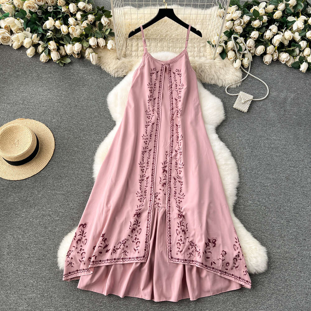 Ethnic style printed loose and slimming mid length holiday dress with large hem sexy suspender dress bottom skirt