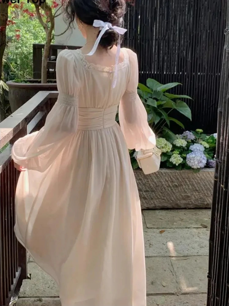 French Elegant Princess Evening Party Midi Dresses for Women Autumn Slim Bandage Long Sleeve Vestidos Korean Spring Clothes 240523