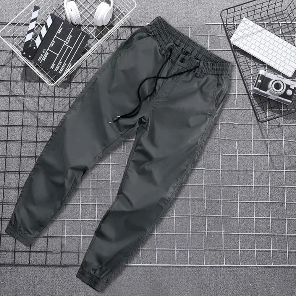 Men Long Sweatpants Spring Autumn Elastic Waistband Drawstring Men Trousers Zipper Button Fly Casual Pants Streetwear 240527