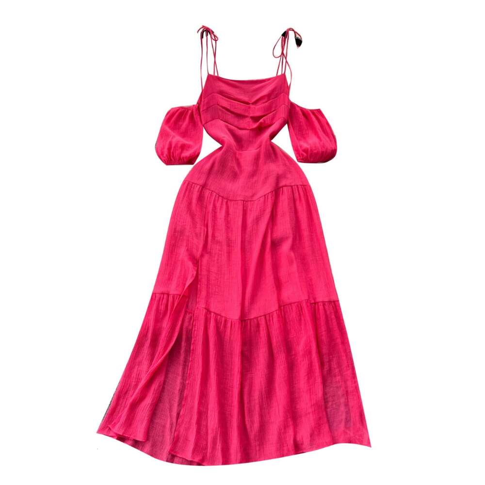 Beach resort style camisole dress for womens summer off shoulder bubble sleeves with slit design for a unique and beautiful beach skirt