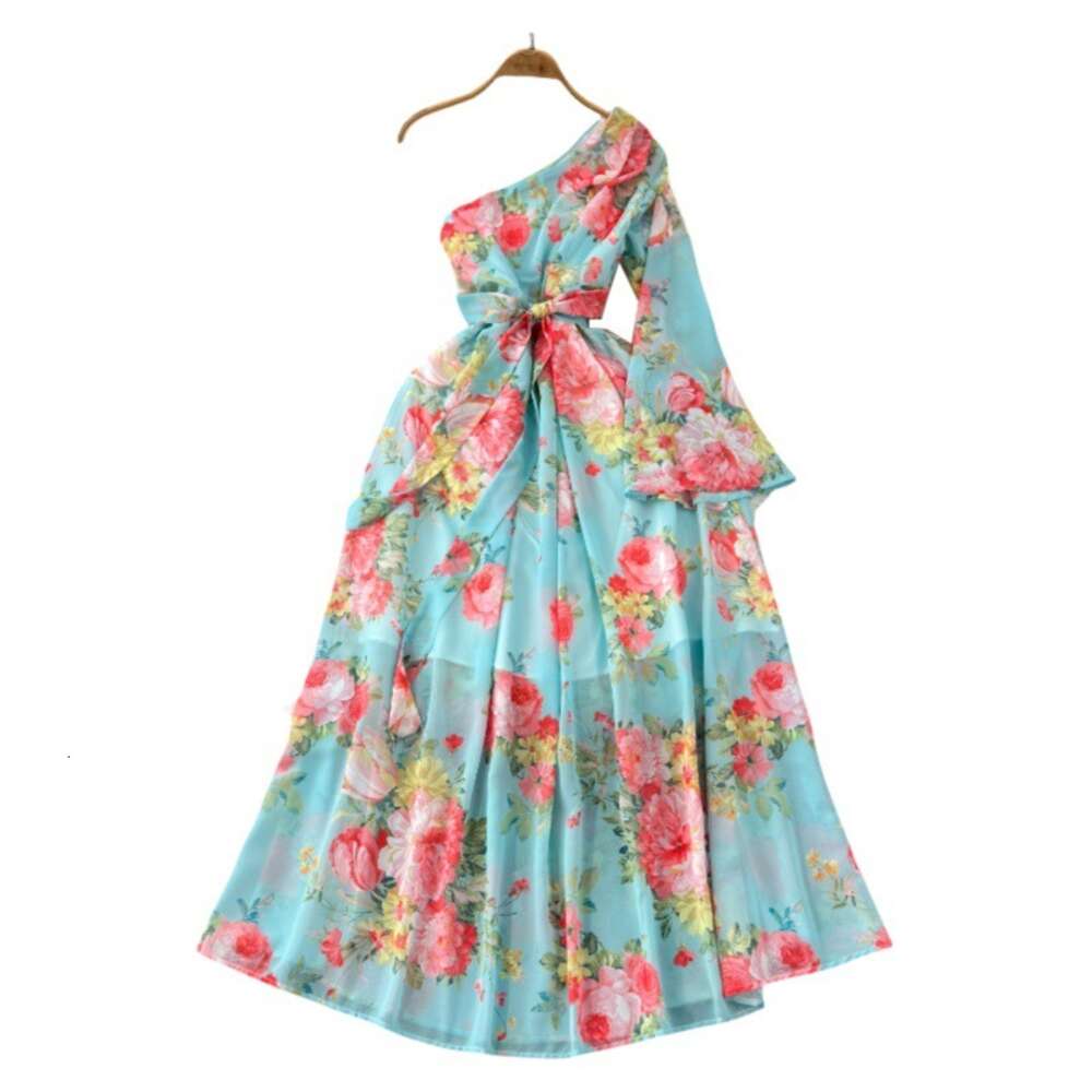 French court style dress summer dress womens design print button up slim fit long high-end dress holiday dress