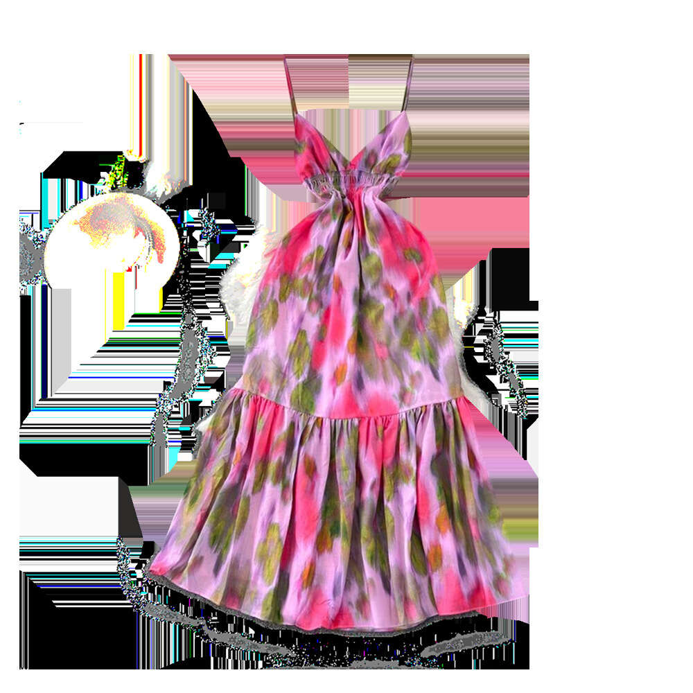 Travel photo vacation long dress goddess style sexy backless elastic waistband slim and long style ruffled edge skirt halo dyed dress
