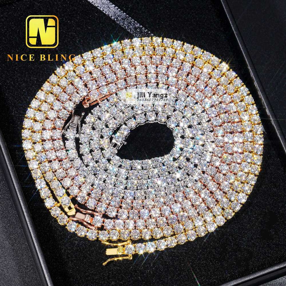 Tennis Chain moissanite chain Ready Made Stock HOT Selling 3mm 4mm Necklace Bracelet 18k Gold Plated Necklace Hip Hop Jewelry