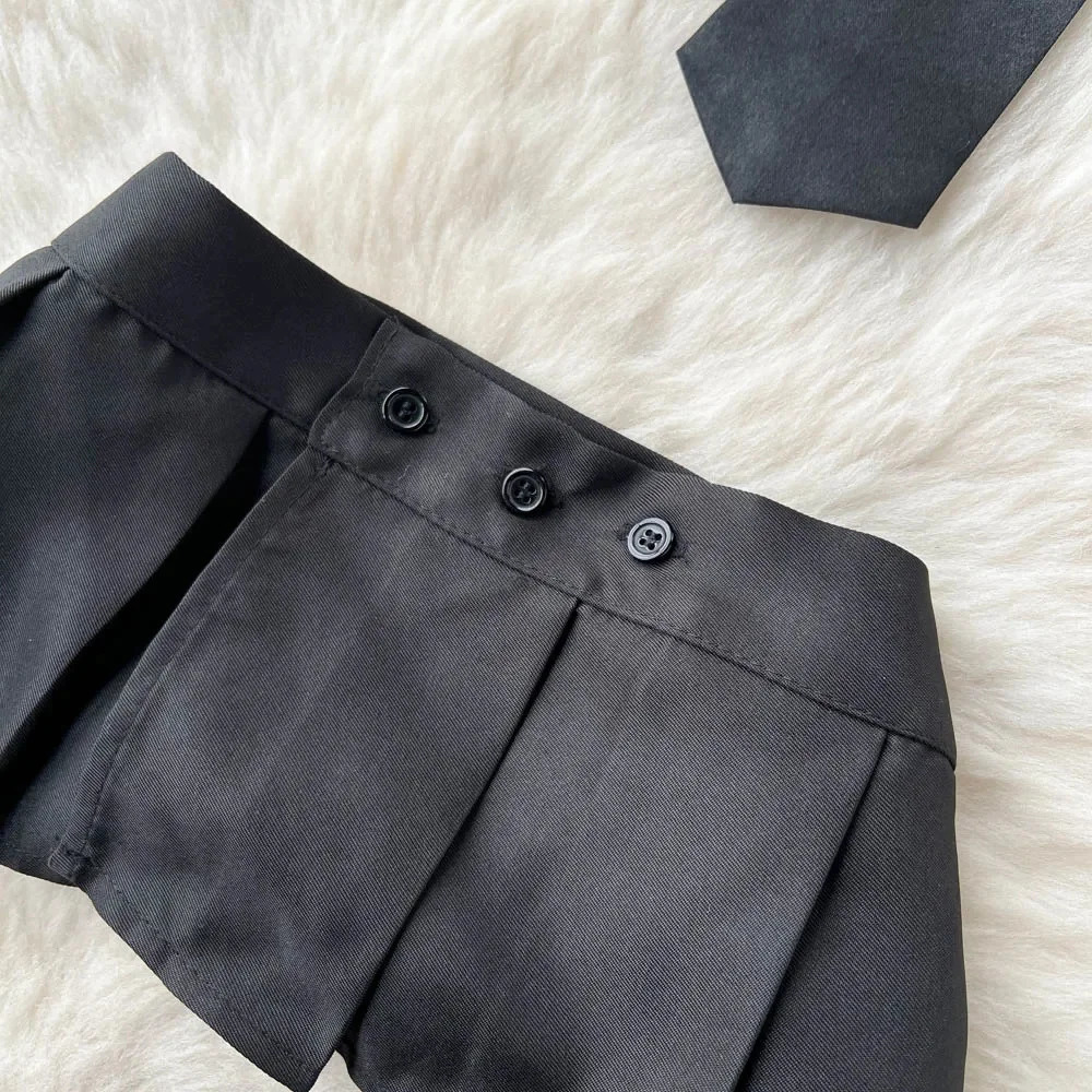 sweet Preppy Erotic Skirt Suits Fashion Short Sleeve TopsVestButton Mini Skirt Suit Women Hollow Out Sexy 2 Pieces Sets 240603