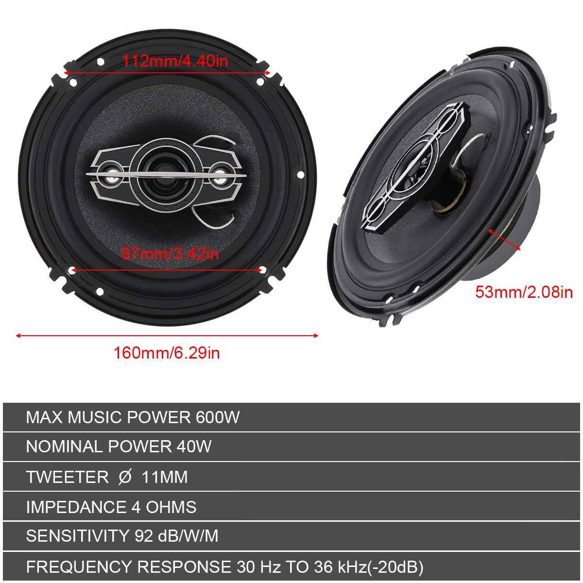 Car Audio 2pcs Hifi Car Coaxial Speaker 600W 4 Way 6 Inch Automotive Speaker Full Range Frequency Vehicle Auto Music Stereo Loudspeaker H250118