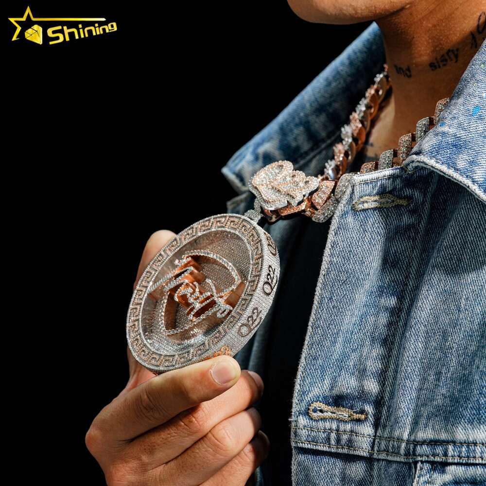 Trendy Moissanite Jewelry 925 Sterling Silver Custom Iced Out Cuban Chain Hip Hop Pendant Necklace Moissanite Pendant