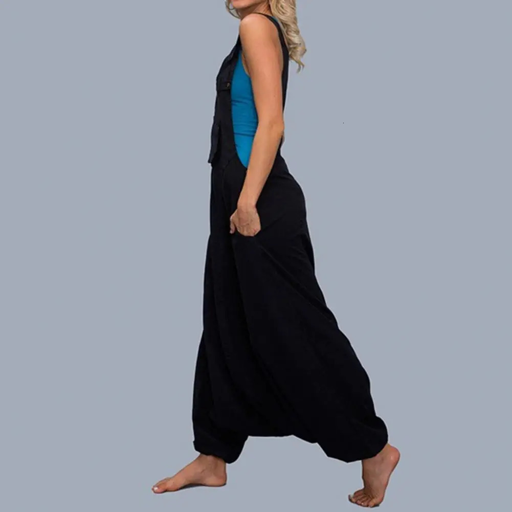 Women Summer Loose Thin Jumpsuits Harem Pants Wide Leg Pants Sleeveless Pockets Bib Jumpsuit Siamese Trousers Large Size S-5XL 240529