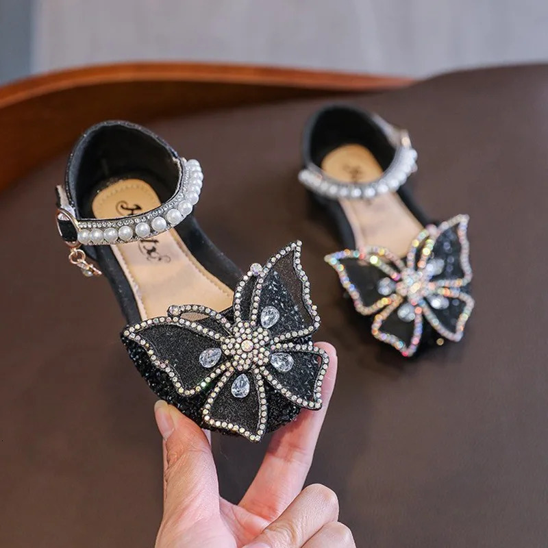 Summer Korean Style Children Girls Sandals Bow Princess Shoes Fashion Sweet Sequin Dance Performance Shoes 240528