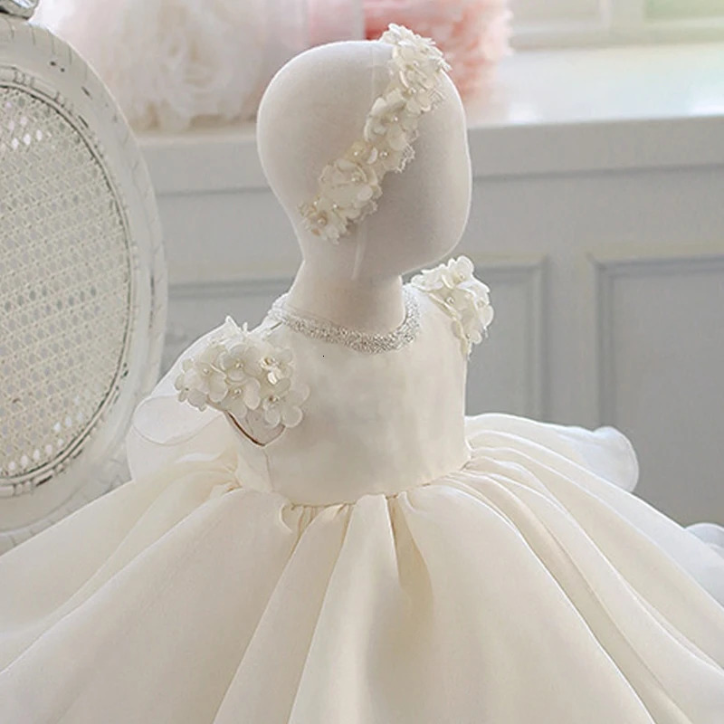 Baby Girl Dress Lace Beading Appliques Baptism Dress for Girls 1st Year Birthday Party Wedding Christening Baby Infant Clothing 240603