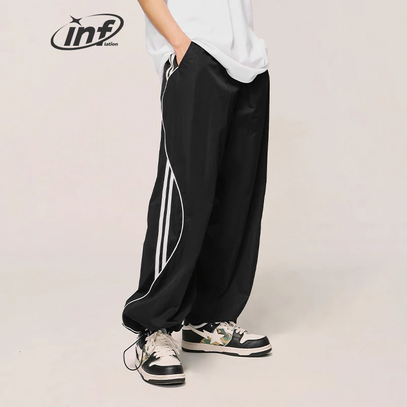 INFLATION Vintage Striped Wide Leg Trousers Unisex Drawstring Waist Sportswear Track Pants 240527