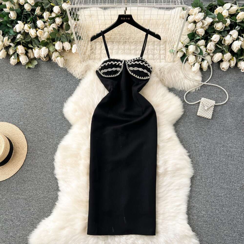 Sexy Heavy Industry Diamond Embedding Bra and Strap Dress for Women Small and Luxury Slim Fit Slimming and Hip Covering Style French Dress