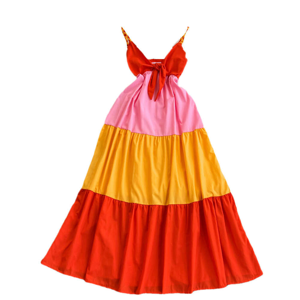 Bohemian color matching camisole dress Thai seaside vacation beach skirt Sanya travel photo long skirt