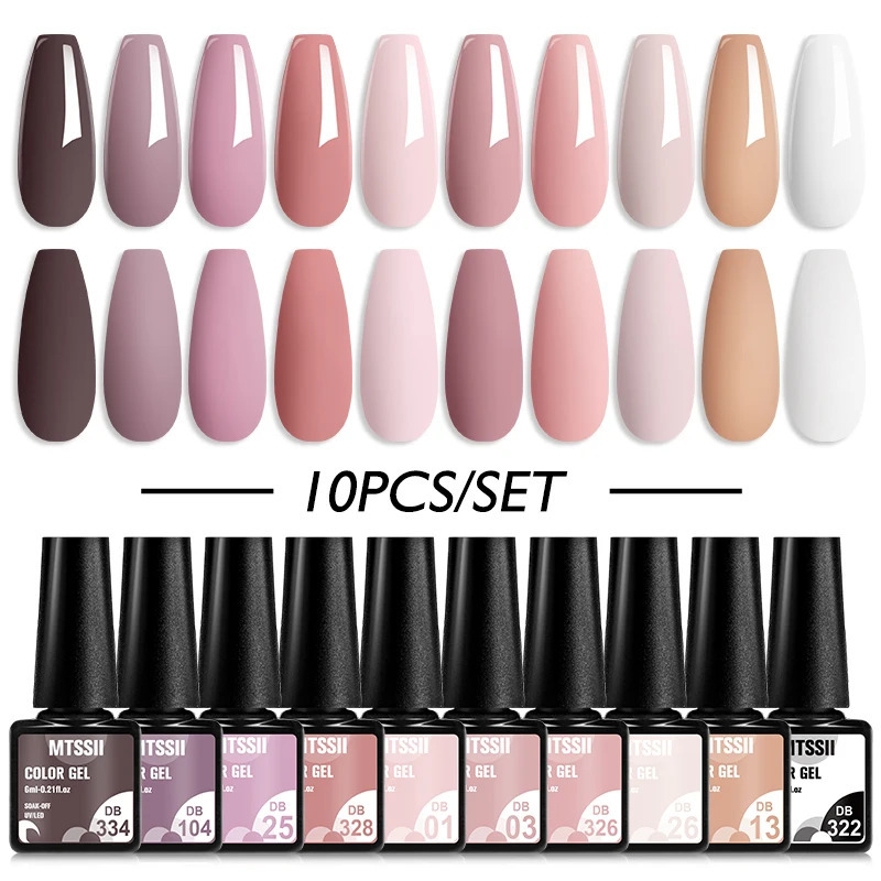 10PCS Nude Gel Nail Polish Set Pink Brown Winter Colors Glitter Semi anent All For Manicure Nails Art UV Gel Varnishes Kit 240603