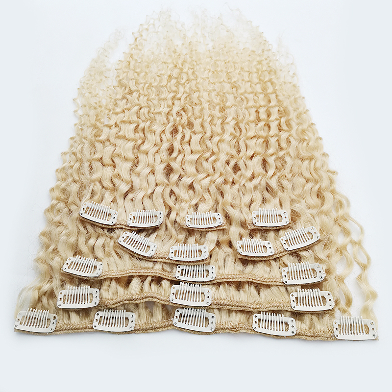 Mongolian Kinky Curly Hair Clip In Extensions Human Hair Blonde Natural Black Blonde Hair Clip Ins 4B 4C Human Hair Extensions 8 Pcs Set