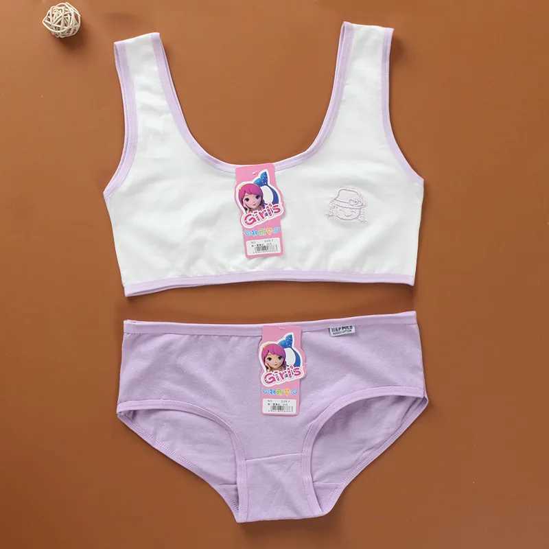 Camisole Camisole Girls Training Bra Vest Development Period Bra + Panties Set Single Layer No Chest Pad Cotton Summer s Bra Set 8-15Y WX5.31