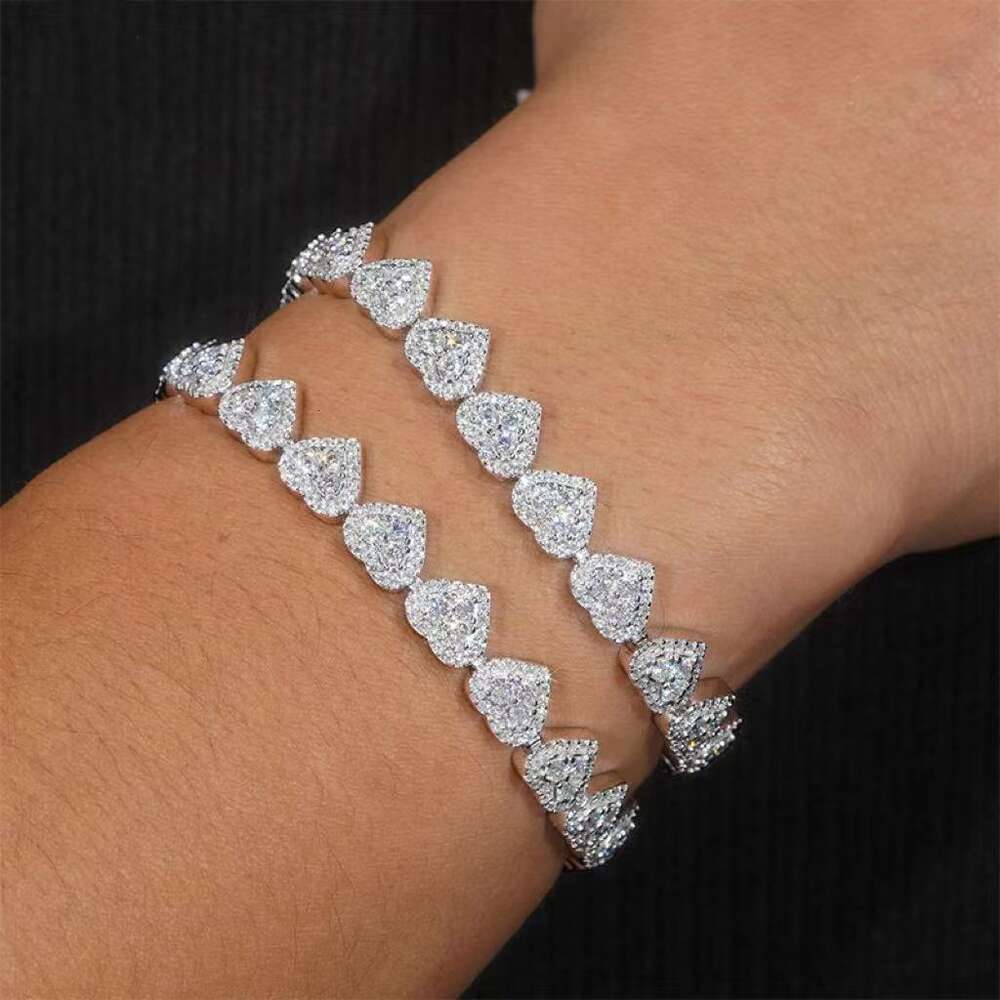 Fine Hip Hop Jewelry Silver 925 VVS Moissanite Chain Diamond Iced Out Heart Bracelet Tennis Chain Jewelry Women Men Necklace