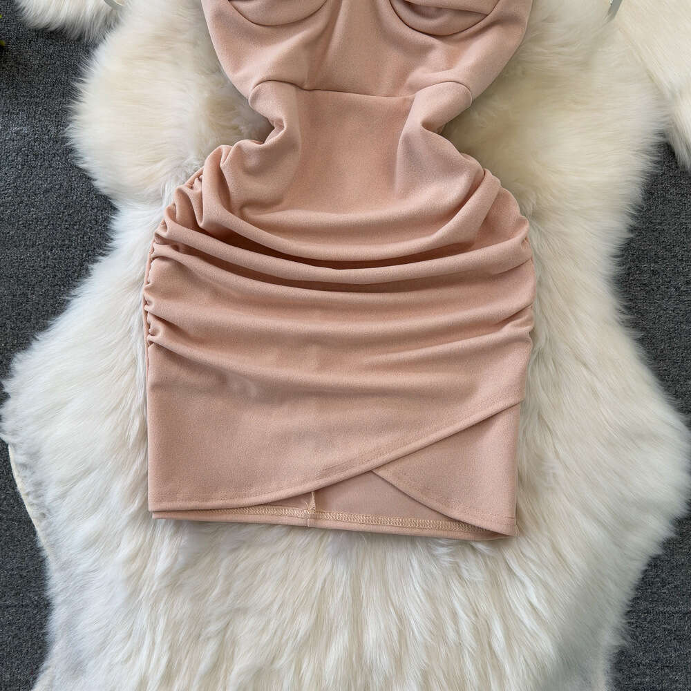 Summer fashion pure desire sexy pleated bra waist reduction slimming effect short cut slit buttocks wrapped dress suspender dress for women