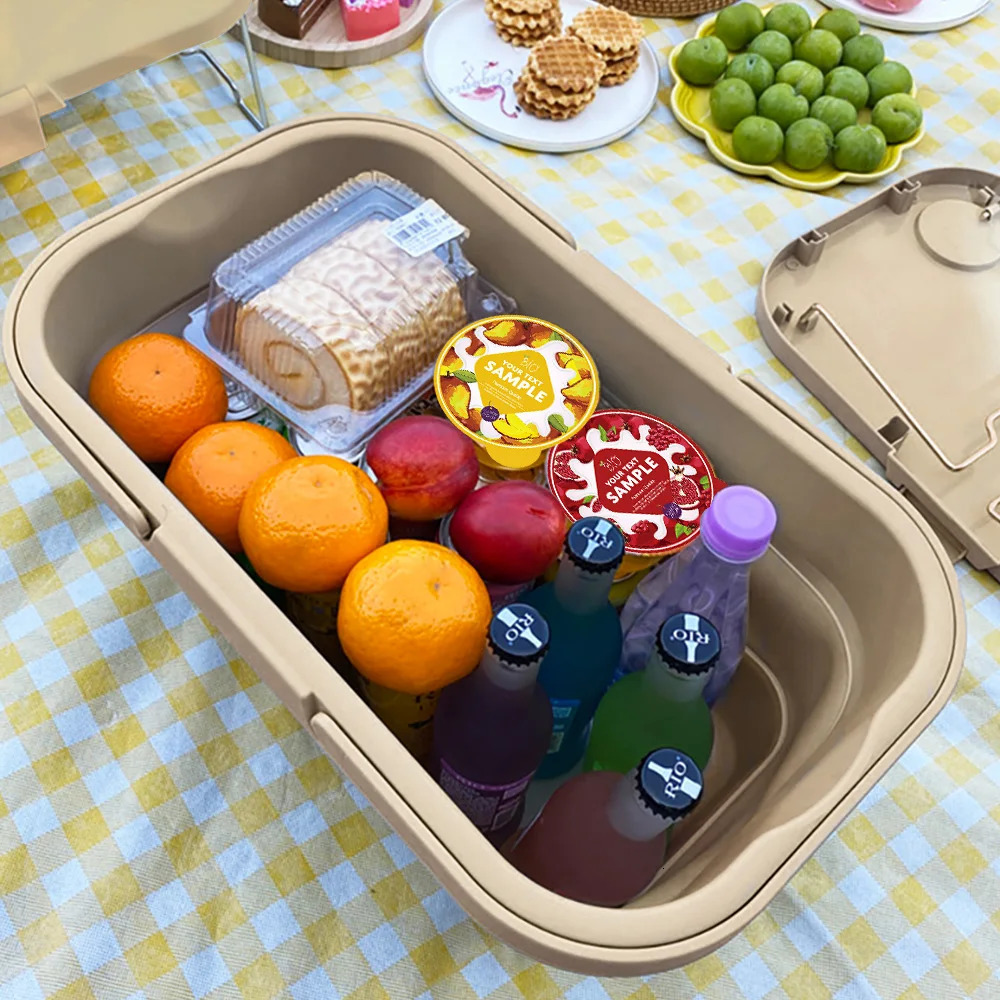 Foldable Camping Storage Basket Multifunctional Portable Picnic Tableware Mini Table For Sandbeach Tent Barbecue 240603