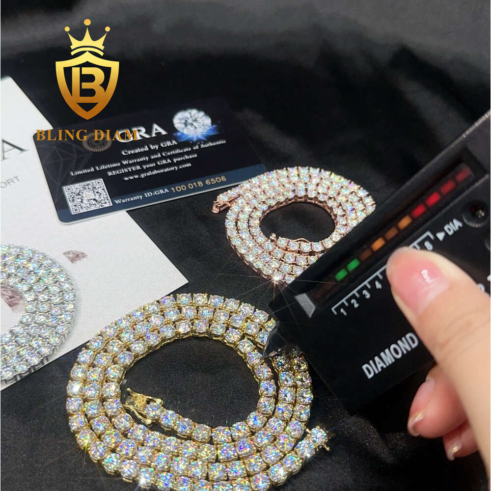 Wholesale Price Fine Jewelry Pass Dia Tester S Sterg Sier 5Mm Moissanite Women Men Necklaces Tennis Chain