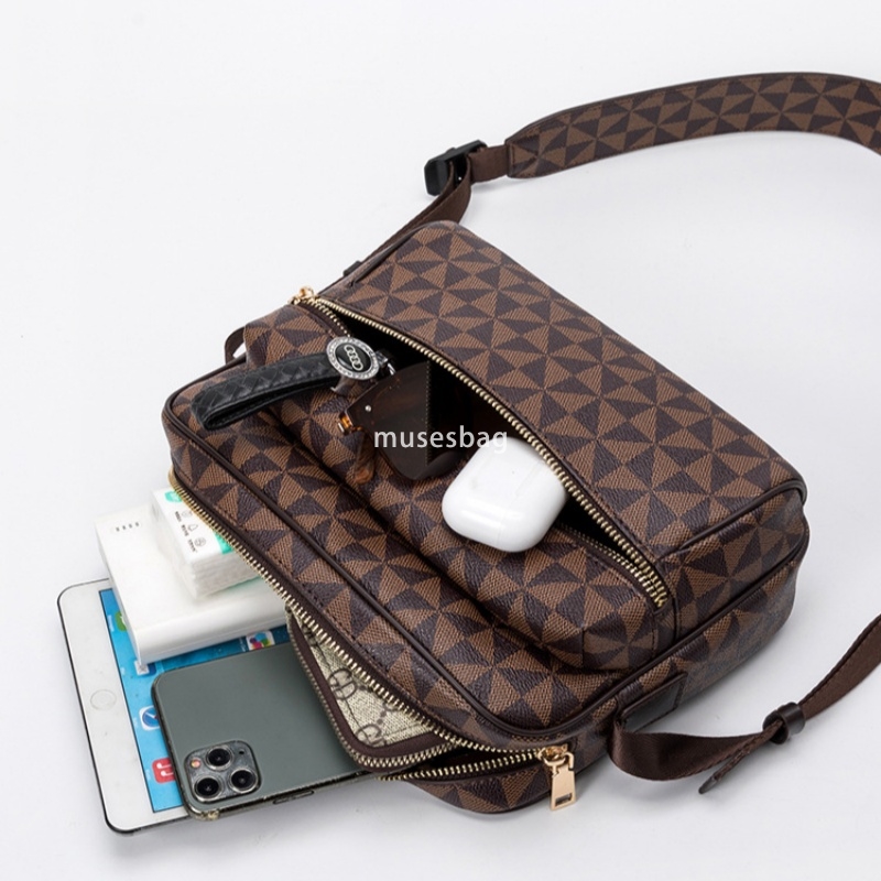 Fashionable New Trendy Men's Bag Versatile Checkered Print Small Square Bag Retro Business Commuter One Shoulder Crossbody Bag