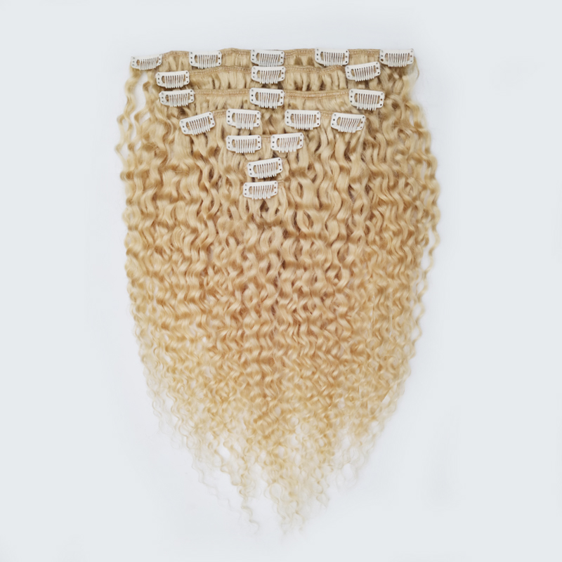 Mongolian Kinky Curly Hair Clip In Extensions Human Hair Blonde Natural Black Blonde Hair Clip Ins 4B 4C Human Hair Extensions 8 Pcs Set