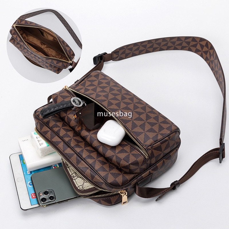 Fashionable New Trendy Men's Bag Versatile Checkered Print Small Square Bag Retro Business Commuter One Shoulder Crossbody Bag