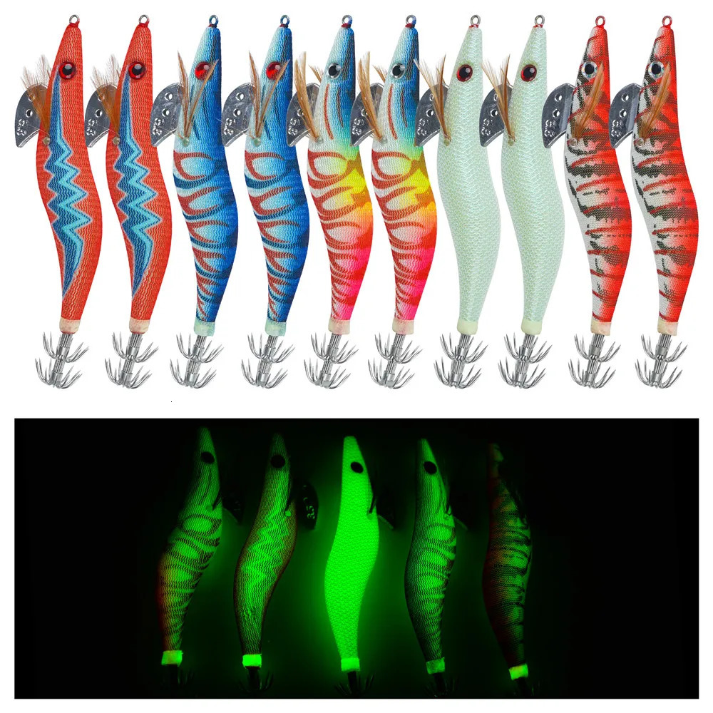 10Pcs Luminous Squid Bait Jig Hooks Rattle Saltwater Glow Squid lures Cuttlefish Sleeve Egi Jig Octopus Fishing lure 2.5 3.0 3.5 240603