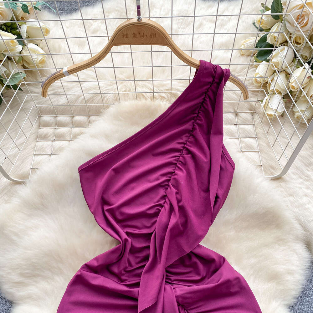 Dresses for women with a design feel ruffled edges slim fit buttocks wrapped skirt sexy diagonal collar off the shoulder strapless formal dress