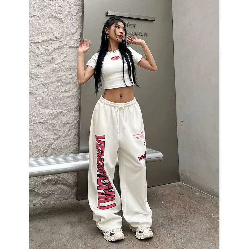 MEXZT Y2K Oversized Sweatpants Women Streetwear Letter Print Wide Leg Pants Harajuku Korean Baggy Joggers Casual Sports Trousers 240524