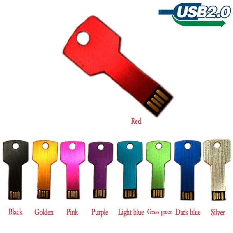 Pen Drive Colorful Metal Key Shape Usb Flash Drive 4GB 8GB 16GB 32GB 64GB 128GB Waterproof Memory Stick Pendrive U Disk
