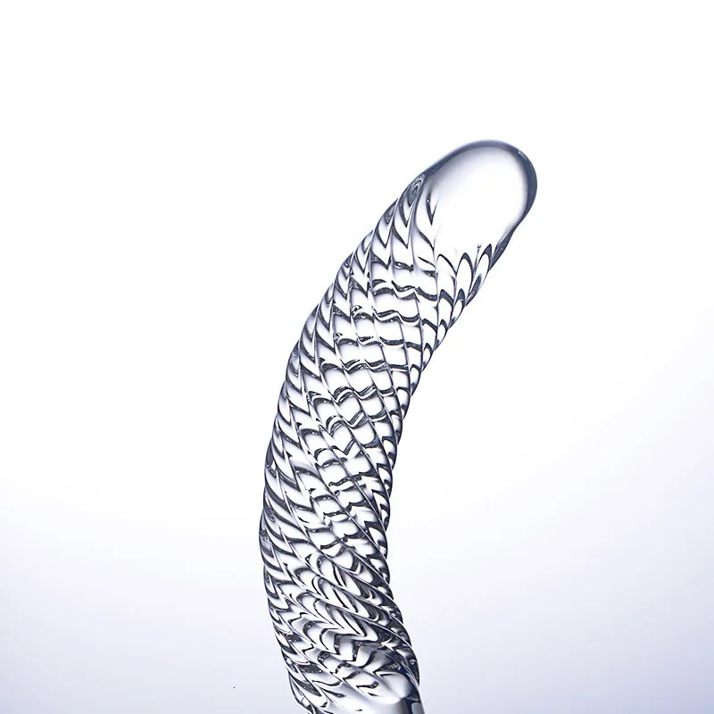 Double sided crystal white glass false penis artificial penis particle spiral G-point massager adult game female homosexual sex toy 240516